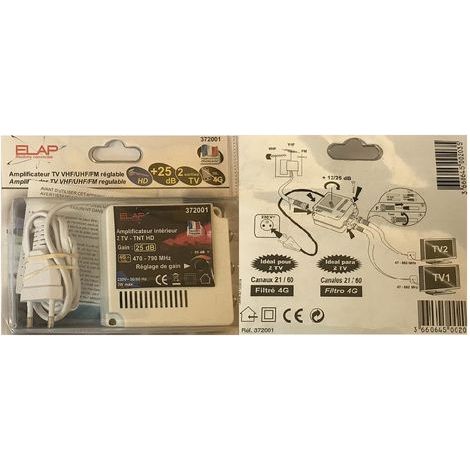 AMPLIFICATEUR TV VHF /UHF /FM REGLABLE REF 372001 ELAP HDME