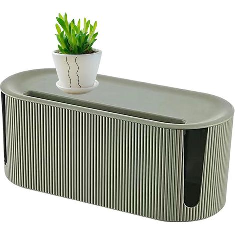 Boîte de rangement pour câbles en ABS avec trous de ventilation et couvercle coulissant, idéale pour bureau, meuble TV ou autre meuble TV. Verte, 31 x 13,5 x 12,5 cm. (1/5)