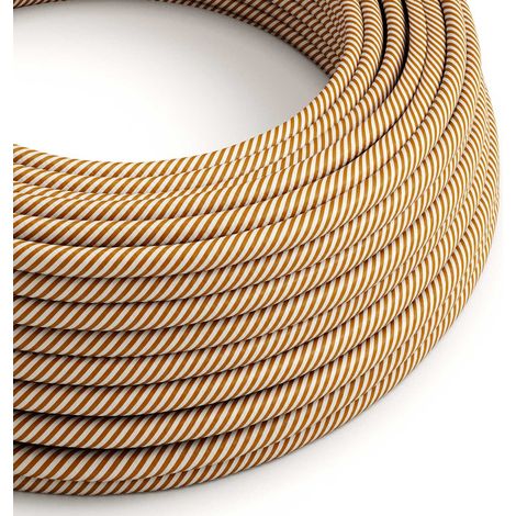Creative-Cables, Cavo elettrico rivestito in tessuto, 2 x 0,75 mm², 50 m, Bianco Ottico-Whiskey, Rotondo effetto seta