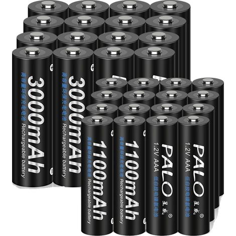 Batería recargable, cargador inteligente con pantalla LCD, capacidad de 3000 mAh, compatible con 16 pilas AA y 16 pilas AAA. (1/2)