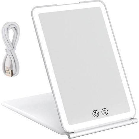 BelleRise - Miroir de Maquillage de Voyage, Miroir de Beauté Portable éclairé avec 72 LED, 3 Couleurs écran Tactile à intensité Variable(Blanc) (1/5)