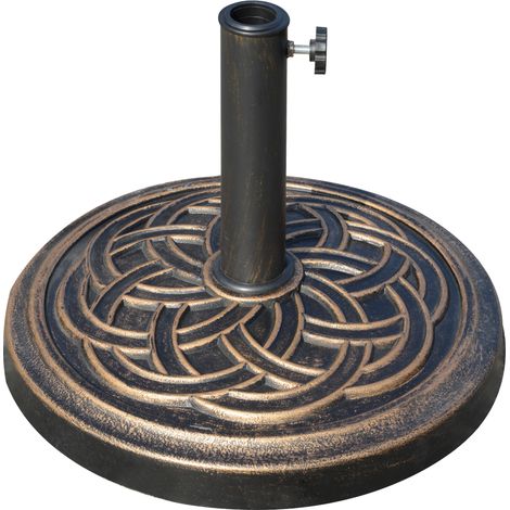Runder Sonnenschirmständer, Nettogewicht 12 kg, kompatibel mit 38 mm und 48 mm Stangen, aus Harz und Stahl, für Terrasse oder Balkon, Ø 45 x 33 cm, Farbe Bronze.