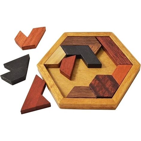 Tangram hexagonal en bois, puzzle stimulant pour enfants et adultes, casse-têtes en bois pour adultes, jeux de réflexion (1/5)