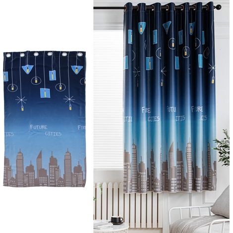Rideaux occultants courts style lustre, imprimés tendance, prêts à poser, bleus (1/5)