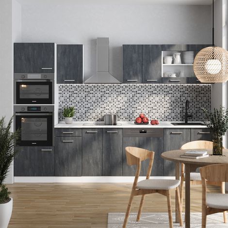 Cuisine R-Line, noir béton/blanc, 300 cm PT Anthracite, Vicco