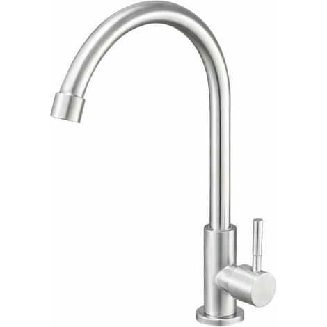 Robinet De Lavabo Cuisine - Eau Froide Seulement - Rotation 360° - Corps En Acier Inoxydable 304 - Cartouche Céramique - Installation 32 À 42 Mm (1/5)