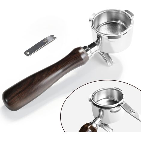 Porte-filtre 51 mm à double bec - Porte-filtre pour EC680/EC685 - Avec aide au retrait de tamis - Porte-filtre pour machine à expresso - Avec poignée en bois et panier (1/5)