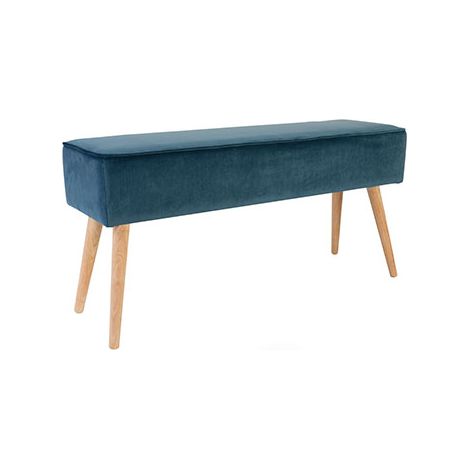 Banc en velours bleu foncé et piètement bois - CASANOVA