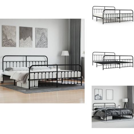 Bettgestell mit Kopf- und Fußteil Metall Schwarz 200x200 cm - Bettstellengestell - Doppelbett - Massivholzbettfassungen - Metallbettgestell - Boxspringbett (1/5)