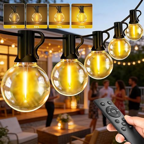 Guirlande Lumineuse Extérieur LED Guinguette - 15,25M G40 Guirlande Guinguette Extérieur avec Télécommande, 15+1 Ampoules IP44 Étanche pour Jardin Terrasse Balcon Pergola, Décoration Mariage & Fêtes (1/5)