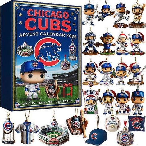 Calendrier de l'Avent surprise Fast and Furious, voiture de luxe, décoration de sapin de Noël, pendentif acrylique, boîte surprise Chicago Cubs (26 x 18 x 3 cm) (1/5)