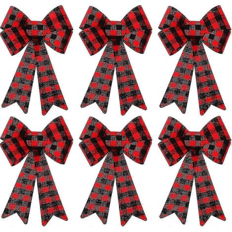 ((style2, Rouge et Noir)) 6 Grands nœuds de couronne de Noël à carreaux Buffalo en PVC, pour décorations intérieures et extérieures de Noël (1/5)