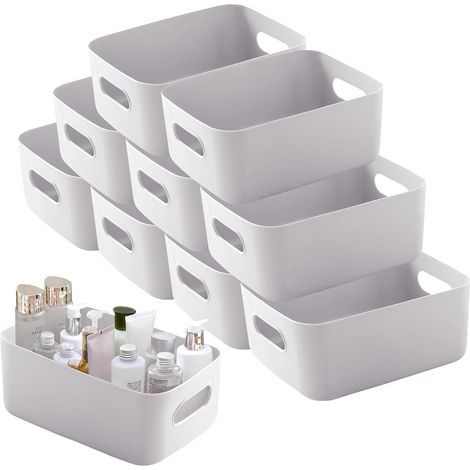 Lot de 10 Grandes Boîtes de Rangement en Plastique Gris, Boite Rangement avec Poignées, 30 cm (1/5)