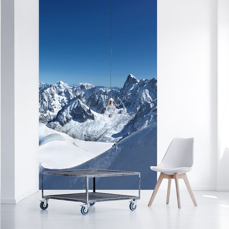 Papier peint intissé panoramique, photo montagne enneigée et ciel bleu, 250 cm X 150 cm (1/2)