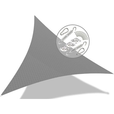 Voile d'ombrage Triangle avec Le Kit de Fixation Matière résistante aéré 100% HDPE-180g/m2 Bloque 90% Rayons UV Kit de Montage Inclus Taille 3.6x3.6x3.6M Gris (1/5)
