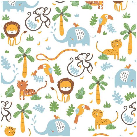 Children wallpaper wall Profhome 381152 non-woven wallpaper slightly textured with pattern for kids matt white yellow green blue 5.33 m2 (57 ft2) (1/5)