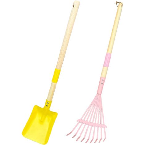 Ensemble d'outils de jardinage pour enfants avec râteaux amovibles et têtes pelle en bois naturel les petites mains, rangement sans danger B - (1/5)