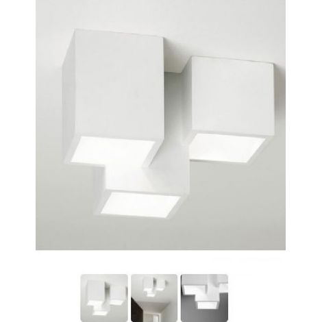 TrAdE Shop Traesio - Lampadario Plafoniera Lampada A Soffitto 3 Cubi Gesso Portalampada Gu10 Gs-c06-3 - (1/4)