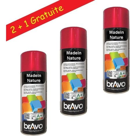 Bombes de peinture, spray peinture nuancier Ral, Intérieur et Extérieur, 400 ml, de MadeInNature - Rouge rubis brillant Ral 3003 - Lot de 3. (1/4)