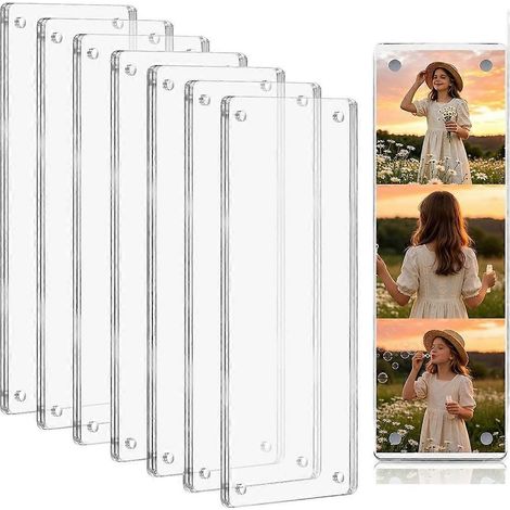 Lot de 8 cadres magnétiques 2x6 en acrylique pour photomaton, cadres magnétiques pour réfrigérateur en acrylique transparent (1/5)