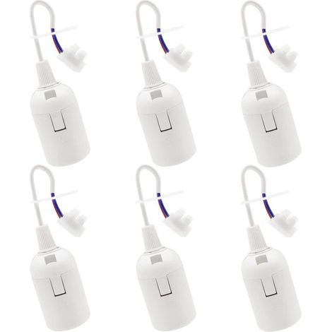 6 PCS Douille de Lampe E27 Support d'ampoule E27 rénovation Douille Blanc Douille de Bâtiment avec Câble Douille de Chantier 4A 250V Base de Lumière Douille de Suspension (max.60W)