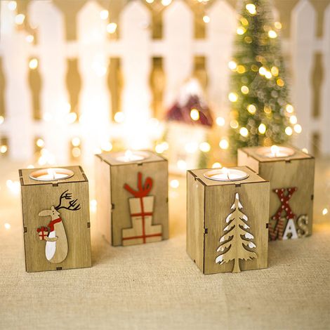 Lot en bois porte-bougies chauffe-plat pour déco Noël, mariage, fête, maison (1/5)