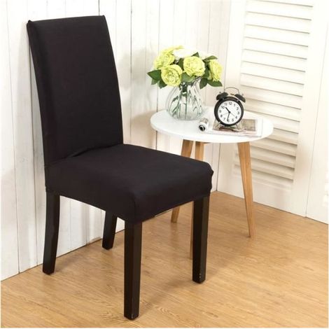 6 Pièces Housses de Chaises Extensibles Protection Revêtement pour Salle à Manger Couverture Noir (1/2)