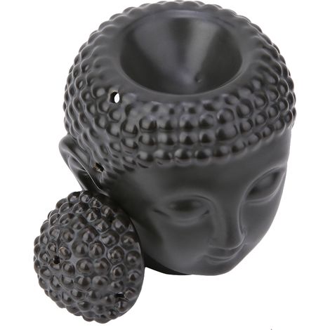 Brûleur d'huiles essentielles/diffuseur d'encens/porte-bougie en forme de tête de Bouddha noir (1/5)