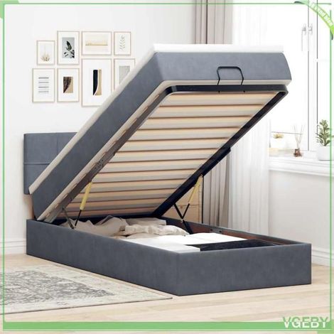 Cadre de lit ottoman avec matelas - 3311742 - velours gris foncé - 90x190 cm - levage hydraulique (1/5)