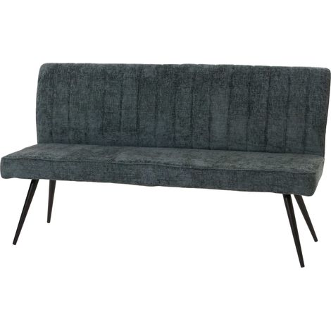 Sitzbank HHG-187, Esszimmerbank Bank Polsterbank, Rückenlehne Stoff/Textil Chenille Metall 160cm blau-grün