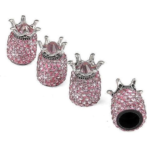 (Rose) 4 bouchons anti-poussière pour pneus, bouchons de valve de pneu ornés de strass, universels pour voiture, moto et vélo (1/3)