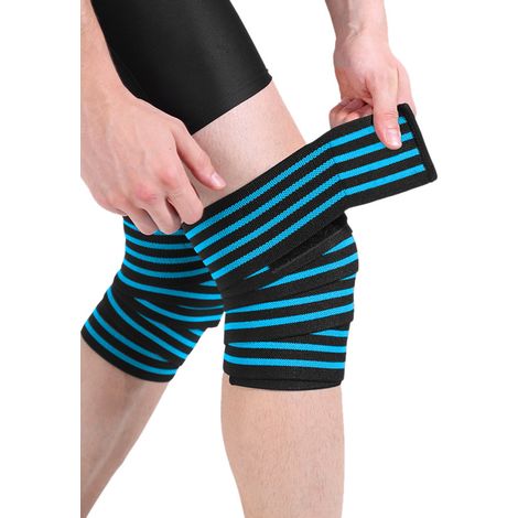 Genouillères de musculation - 2 pièces - Genouillères pour squats et fitness - Bandage élastique de compression - 170 cm - Bleu ciel (1/5)
