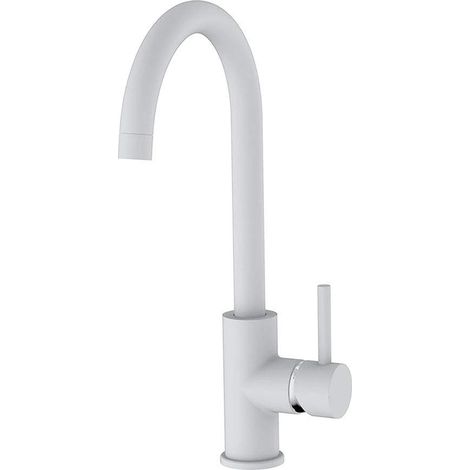 Kibath 450361 Rubinetto monocomando NIE beccuccio alto laccato in colore bianco opaco. Altezza totale dalla base 36,5 cm. Ideale per lavelli da cucina o lavandini alti tipo ciotola. Ricambi garantiti (1/5)