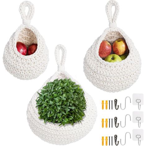 3Pcs Paniers Suspendus Coton Forme Larme, Rangement Gain de Place pour Légumes et Fruits de Cuisine (1/5)