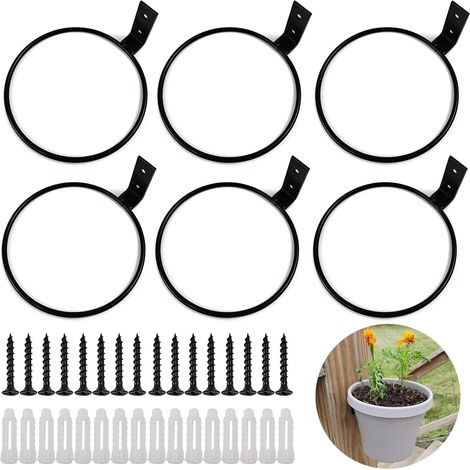 Juego de 6 aros para macetas, 20 cm, de metal negro mate para colgar plantas en la pared. (1/5)