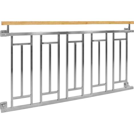 ECD Germany Ringhiera Balcone Francese 90x156 cm con 5 Riempimenti, Argento Lucido Effetto Legno, in Acciaio Inox, Parapetto Finestra Anticaduta, Grata di Sicurezza Esterna, Balaustra