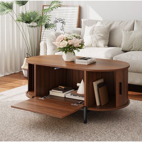 Tavolo da salotto ovale con contenitore MDF noce OKMYHOME (1/5)