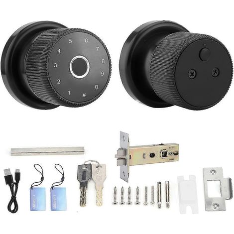 Serrure de porte sphérique intelligente, compatible avec les mots de passe d'empreinte digitale, les cartes à puce, l'application Bluetooth antivol, avec clé mécanique, prend en charge la fonction ant (1/4)