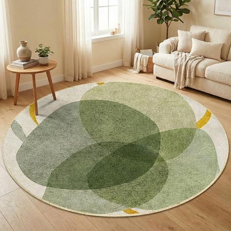Tapis Rond Vert Sauge 120 cm, Tapis Salon Moderne Lavable (1/5)
