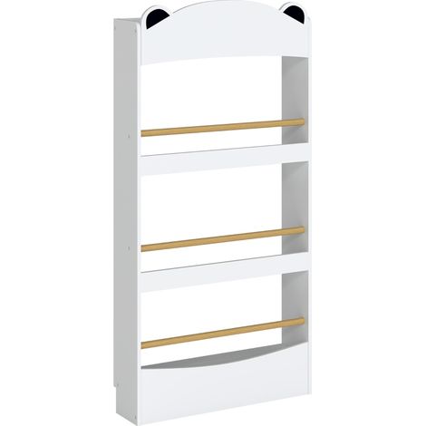 Meuble enfant - Etagère murale pour enfants, 4 étagères, motif ours, 50 x 15 x 97 cm, blanche, avec rangement (1/5)