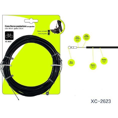 Trade Shop - Kit 2 Pz Cavo Filo Freno Con Guaina Posteriore Universale Per Bicicletta Xc-2623 -
