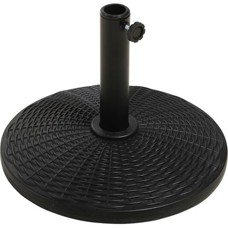Pied de parasol rond effet rotin, 12,5 kg, compatible avec les mâts de 38 et 48 mm, Ø 44,5 cm, noir (1/5)