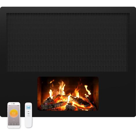 Elektrokamin mit Heizung 1700W, Wandkamin mit LCD Flammeneffekt Bluetooth Lautsprecher, Elektrischer Kamin Wand mit Thermostat Fernbedienung WiFi App, Kaminofen mit Heizfunktion, Wandmontage (1/5)