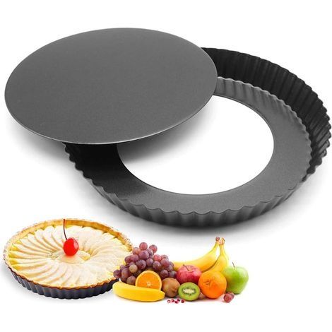 Moule à Tarte, Moule à Quiche, Moule à Gateau Rond, Moule à tarte dentelé amovible antiadhésif, Revêtement Antiadhésif, Acier au Carbone, 22 cm (1/5)