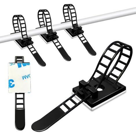 BUNTHAUS (Noir)50 Pièces Clip Cable Adhesif avec Vis Clips de Gestion des Câbles et Serre, Attaches de Câble en Nylon Réglables pour Le Bureau à Domicile, La Télévision, L'ordinateur (1/5)