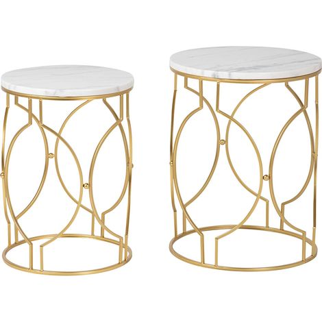 Lot de 2 tables en métal et marbre 43 x 43 x 55 cm 38 x 38 x 50 cm