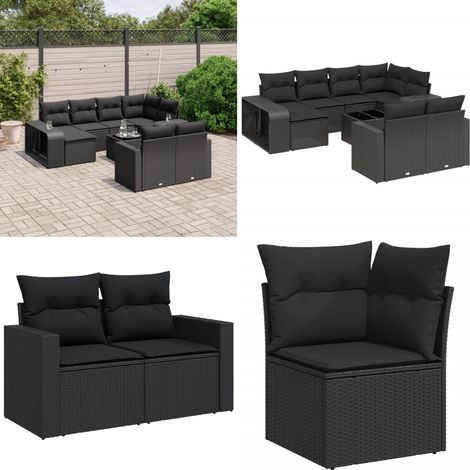 11-tlg. Garten-Sofagarnitur mit Kissen Schwarz Poly Rattan - Gartenmöbel - Gartensorte - Outdoor Möbel - Lounge Set - Esstisch - Home & Living (1/5)