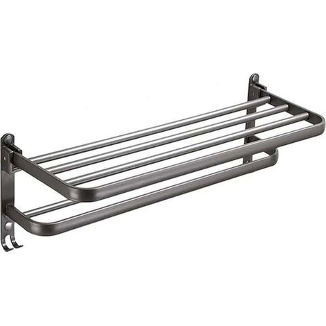 Porte-serviettes en aluminium gris, sans perçage, pour salle de bain et rangement de maison (1/4)