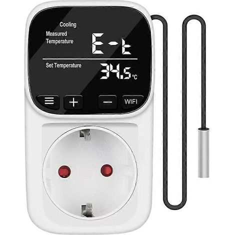 Thermostat numérique intelligent WiFi avec prise connectée Tuya, application de contrôle à distance, minuterie, sonde de température, interrupteur de chauffage/refroidissement, prise UE. (1/5)