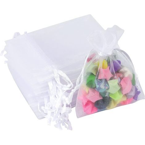 Pochettes cadeaux en organza blanc - Petits sachets en organza 7 x 9 cm, 50 pochettes à bijoux de mariage - Pochettes transparentes en maille pour mariage (1/5)